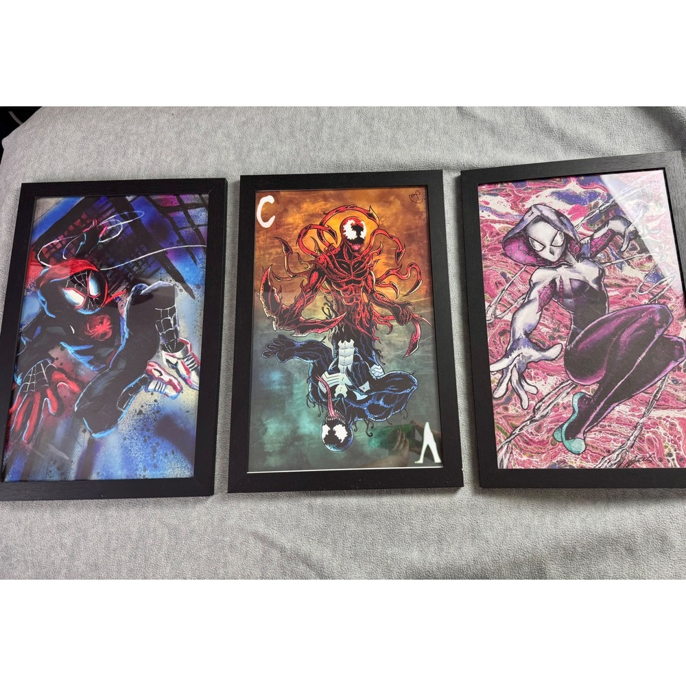 Marvel Spider-Man Art Prints Framed Set Miles Morales Spider-Gwen Venom Carnage - Picture 3 of 6